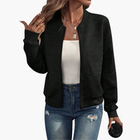 Damen Bomberjacke mit Reißverschluss und geripptem Saum – Schwarz