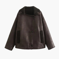 Damen Fleece jacke mit Reverskragen und Fronttaschen – Braun