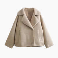 Damen Fleece jacke mit Reverskragen und Fronttaschen – Beige