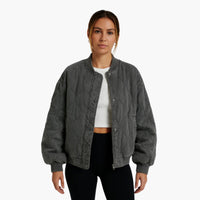 Damen Gesteppte Oversized Bomberjacke – Grau
