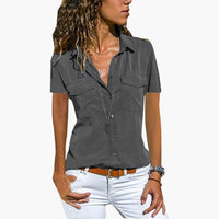 Damen Hemd Mit Knopfleiste Kurzarm Sommerbluse – Grau
