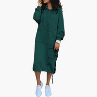 Damen Hoodie Kleid mit Kordelzugsaum und Kängurutasche – Grün