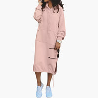 Damen Hoodie Kleid mit Kordelzugsaum und Kängurutasche – Rosa