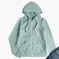 Damen Hoodie mit Frontreißverschluss und Kängurutasche – Grün
