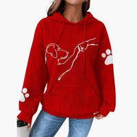 Damen Hoodie mit Hundemotiv und Kängurutasche – Rot