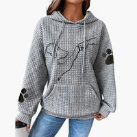 Damen Hoodie mit Hundemotiv und Kängurutasche – Grau