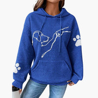 Damen Hoodie mit Hundemotiv und Kängurutasche – Blau