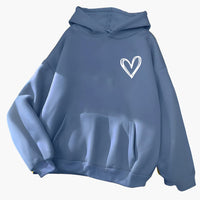 Damen Hoodie mit Kordelzugkapuze und Herz-Print – Blau