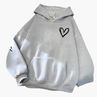Damen Hoodie mit Kordelzugkapuze und Herz-Print – Grau