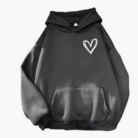 Damen Hoodie mit Kordelzugkapuze und Herz-Print – Dunkelgrau