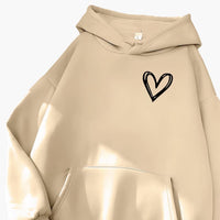 Damen Hoodie mit Kordelzugkapuze und Herz-Print – Khaki
