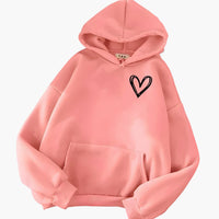 Damen Hoodie mit Kordelzugkapuze und Herz-Print – Rosa