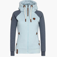 Damen Hoodie mit Reißverschluss und Kordelzug-Kapuze – Helles Blau