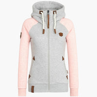Damen Hoodie mit Reißverschluss und Kordelzug-Kapuze – Helles Rosa