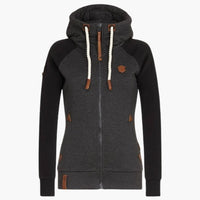 Damen Hoodie mit Reißverschluss und Kordelzug-Kapuze – Schwarz