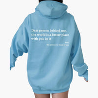 Damen Hoodie mit Rückendruck und Kapuze – Himmelblau
