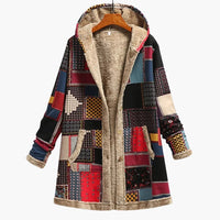 Damen Kapuzenjacke mit Knöpfen und Patchwork-Oberfläche – Mosaik Rot