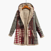 Damen Kapuzenjacke mit Knöpfen und Patchwork-Oberfläche – Rot Gepunktet