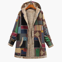 Damen Kapuzenjacke mit Knöpfen und Patchwork-Oberfläche – Mosaik Grün