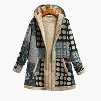 Damen Kapuzenjacke mit Knöpfen und Patchwork-Oberfläche – Blau Gestreift