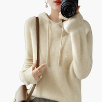 Damen Kapuzenpullover Strick mit Kapuze und langen Ärmeln – Beige
