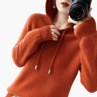 Damen Kapuzenpullover Strick mit Kapuze und langen Ärmeln – Orange