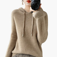 Damen Kapuzenpullover Strick mit Kapuze und langen Ärmeln – Braun 2