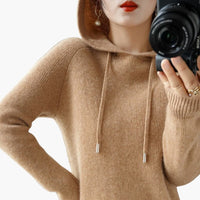 Damen Kapuzenpullover Strick mit Kapuze und langen Ärmeln – Braun