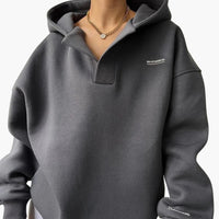Damen Kapuzenpullover mit Kapuze und überschnittenen Schultern – Grau