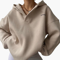 Damen Kapuzenpullover mit Kapuze und überschnittenen Schultern – Beige