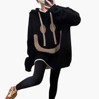 Damen Oversize Hoodie mit Smiley Print – Schwarz