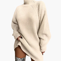 Damen Oversize Rollkragenpullover mit langen Ärmeln – Aprikose