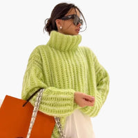 Damen Oversize Strickpullover mit Rollkragen – Grün