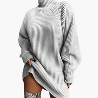 Damen Oversize Rollkragenpullover mit langen Ärmeln – Hellgrau