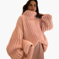 Damen Oversize Strickpullover mit Rollkragen – Rosa