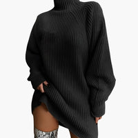 Damen Oversize Rollkragenpullover mit langen Ärmeln – Schwarz