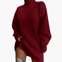 Damen Oversize Rollkragenpullover mit langen Ärmeln – Weinrot