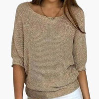 Damen Pullover mit Dreiviertel Ärmeln – Beige