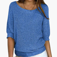 Damen Pullover mit Dreiviertel Ärmeln – Blau