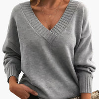 Damen Pullover mit V-Ausschnitt und langen Ärmeln – Grau