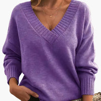 Damen Pullover mit V-Ausschnitt und langen Ärmeln – Lila