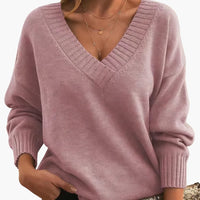 Damen Pullover mit V-Ausschnitt und langen Ärmeln – Rosa