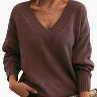 Damen Pullover mit V-Ausschnitt und langen Ärmeln – Braun