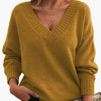 Damen Pullover mit V-Ausschnitt und langen Ärmeln – Gelb