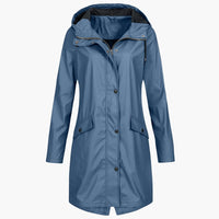 Damen Regenjacke mit Kapuze und Vordertaschen – Blau