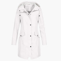 Damen Regenjacke mit Kapuze und Vordertaschen – Weiß