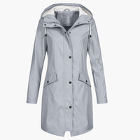 Damen Regenjacke mit Kapuze und Vordertaschen – Grau