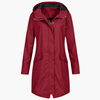 Damen Regenjacke mit Kapuze und Vordertaschen – Rot