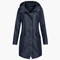 Damen Regenjacke mit Kapuze und Vordertaschen – Marine