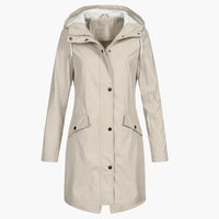 Damen Regenjacke mit Kapuze und Vordertaschen – Beige